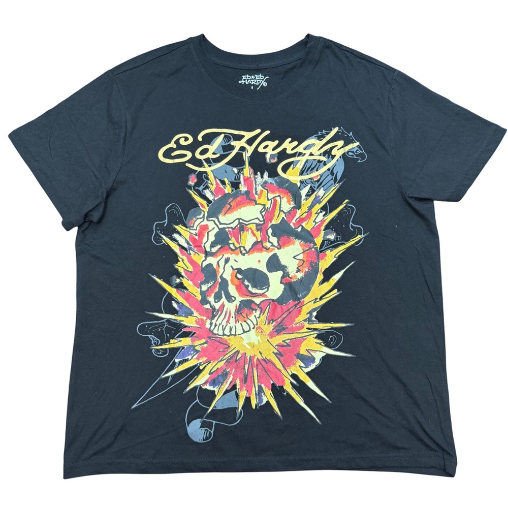 Ed Hardy T-Shirt Mens Large Black Exploding Skull Graphic Don Ed Hardy Designs